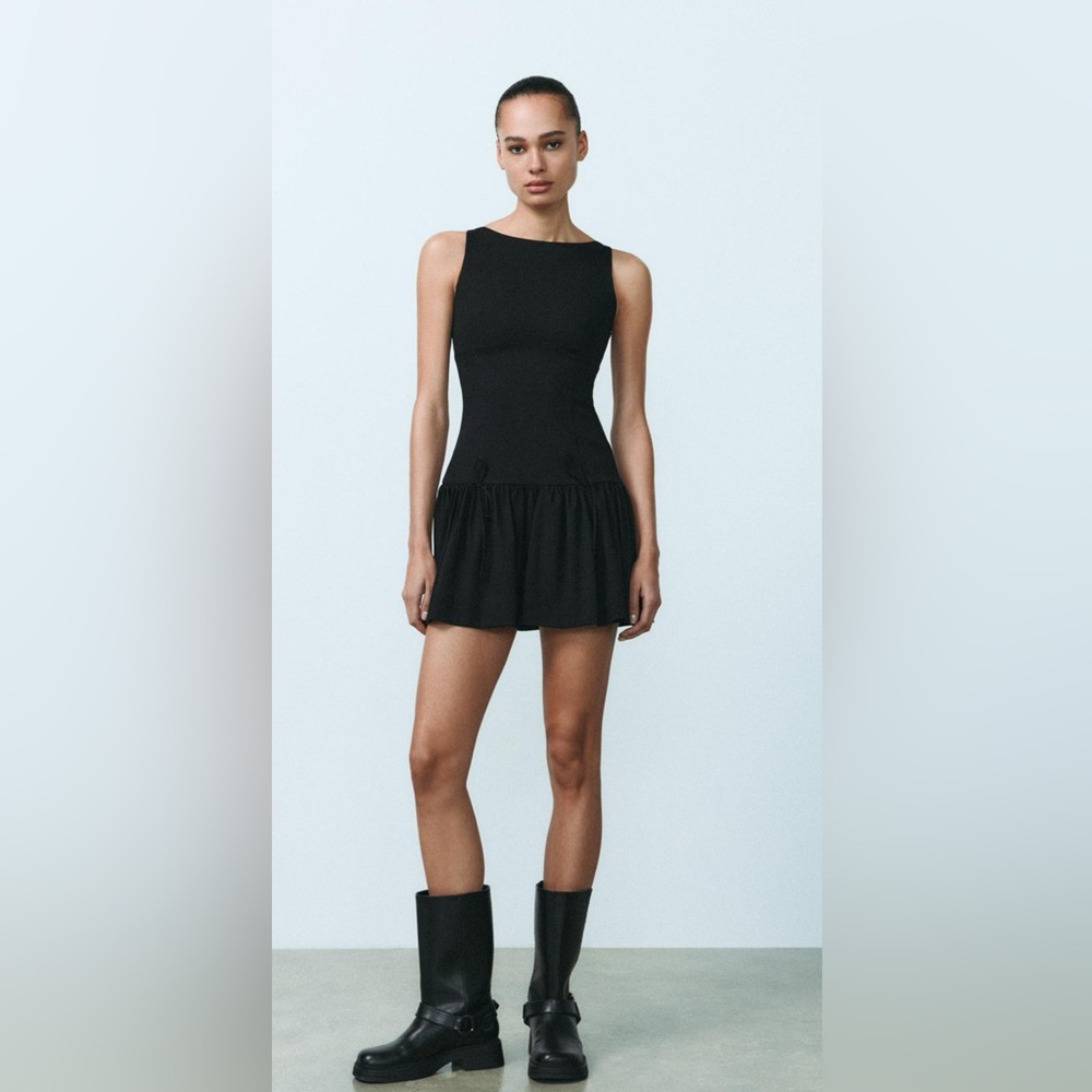 Zara Women’s Black Short Dress with Bows (NWT)